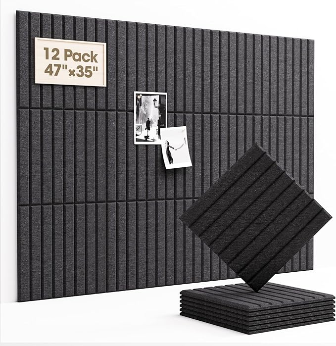 Soundsbay Large Cork Board Alternative, 47"x35" Felt Bulletin Board Tiles, 12-Pack Office Wall Organizer, 60 Adhesive Tabs, Vision Board Message Board for Office Decor, Room Decor