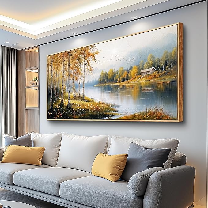 ERQINHUA Canvas Wall Art For Living Room Large Wall Decor For Bedroom Forest Landscape Painting Lakeside Watercolour Home Decorations Picture Office Farmhouse Ready To Hang Wood Framed 30x60 Inches