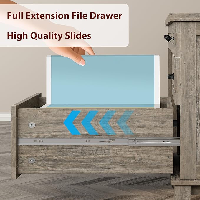 GarveeHome Farmhouse Executive Desk with Drawers, 53.54 in Home Office Desk with Charging Station, Wooden Computer Desk with File Cabinet Storage for Work Study Writing, Rustic Gray