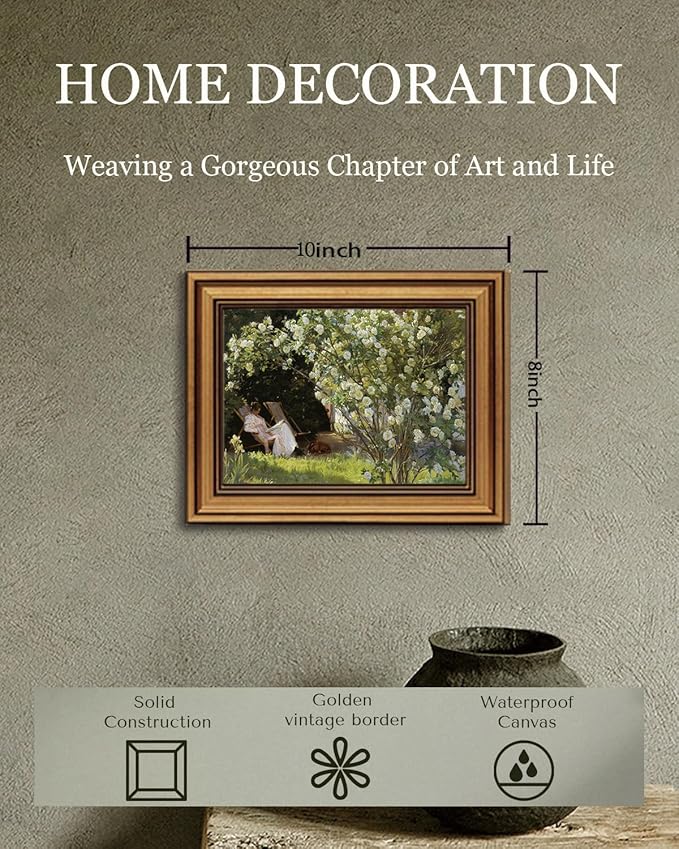 Gold Framed Wall Art Vintage Canvas Wall Art Retro French Country Garden Women Flower Artwork Prints Picture for Living Room Bedroom Farmhouse Bathroom Office Decor, 8x10