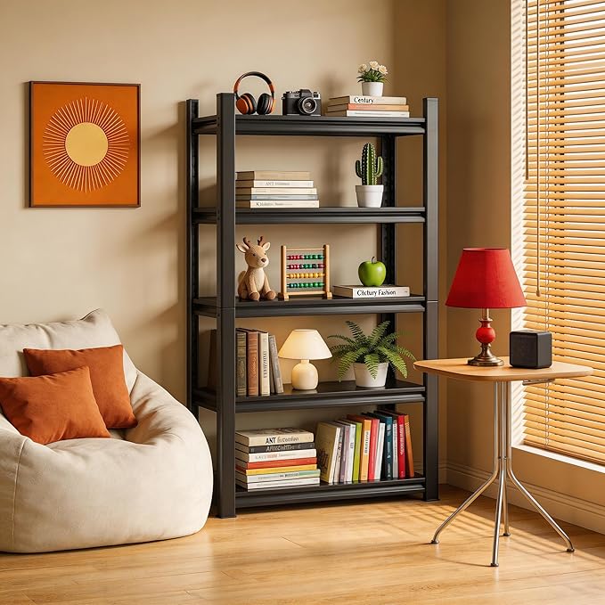 36" W*72" H Book Shelf，5 Tier Metal Wide Bookshelf，Heavy Duty Book Shelfs，Adjustable Shelving Unit，Tall Bookcase，Industrial Bookshelf for Living Room，Bedroom，Office and Library