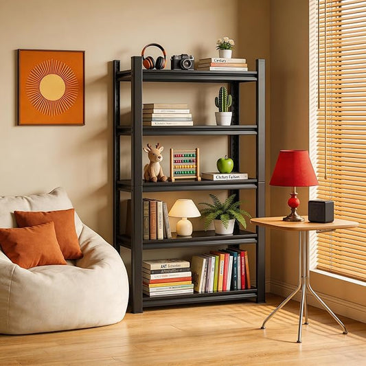 36" W*72" H Book Shelf，5 Tier Metal Wide Bookshelf，Heavy Duty Book Shelfs，Adjustable Shelving Unit，Tall Bookcase，Industrial Bookshelf for Living Room，Bedroom，Office and Library