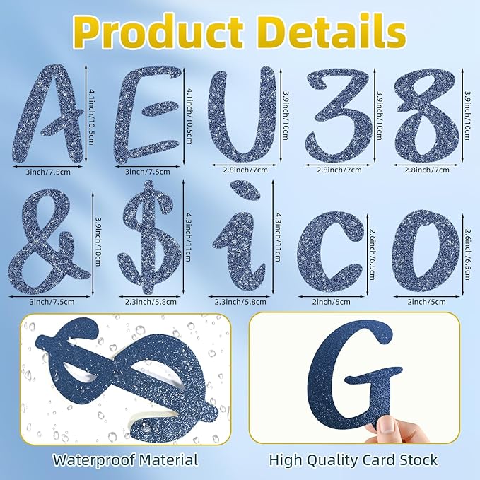 273 Pcs 4 Inch Glitter Bulletin Board Letters Set - Poster Board Letter Cutouts with Alphabet, Symbols, Numbers, Storage Bag - Classroom Decor, DIY Projects, Teacher Supplies, Office (Royal Blue)