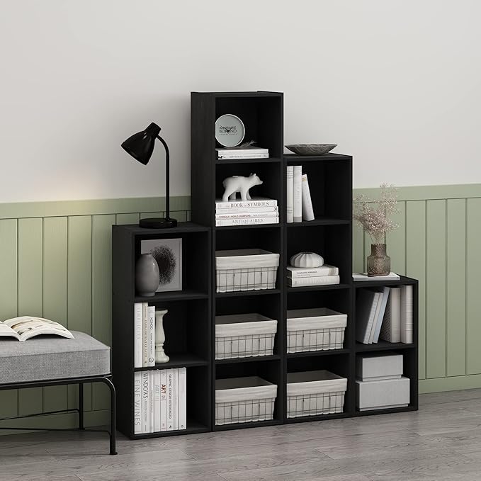 Furinno PASIR Book Shelf, 5-Tier Modern Bookshelf, Open Shelves Bookcase, 9 x 12 x 52, for Living Room, Bedroom, Home Office, Darkwood