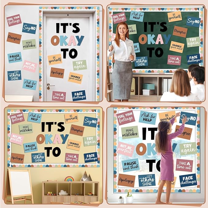 Mental Health Poster IT’S OK to Boho Bulletin Board Set Therapy Classroom Decorations Growth Mindset Inspirational Positive Affirmations Wall Art Decor for Kid Teacher School Counselor Supplies