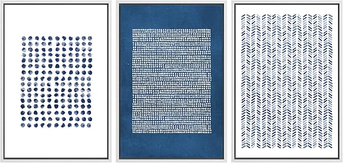 SIGNWIN Framed Canvas Print Wall Art Set Blue Geometric Pattern Landscape Abstract Shapes Illustrations Modern Art Decorative Boho Relax/Zen Nordic for Living Room, Bedroom, Office - 24"x36"x3 White
