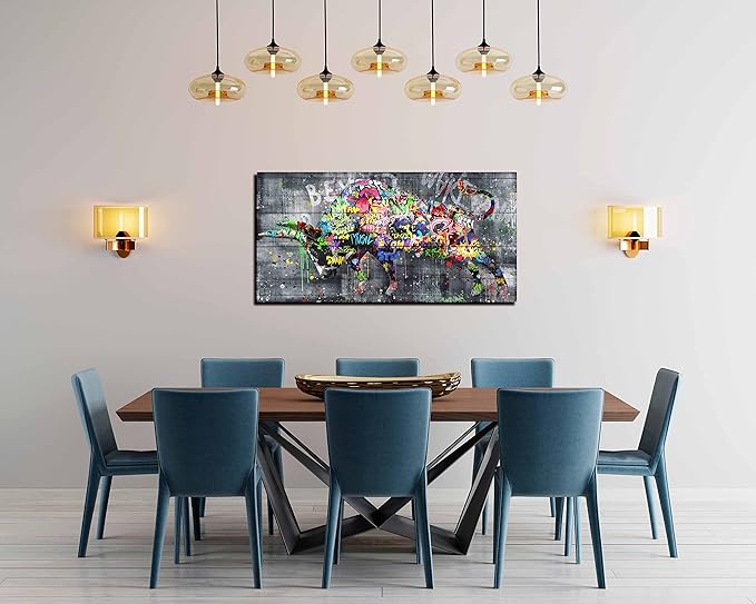 SIXTTART Highland Cow Wall-Art For Living Room Large Size - Banksy Canvas Wall Art For Bedroom - Graffiti Farmhouse Wall Decor Ready To Hang Size 59" x 29"
