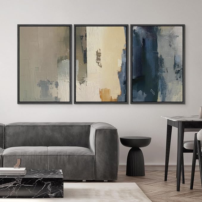 SIGNWIN Framed Canvas Print Wall Art Set Modern Neutral Color Block Abstract Illustrations Modern Art Decorative Boho Relax/Zen Nordic for Living Room, Bedroom, Office - 24"x36"x3 Black