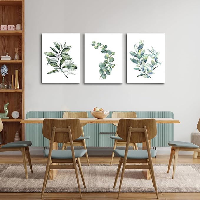 Green leaves Plants Canvas Wall Art for Living Room modern Bathroom Wall Decor for Bedroom Kitchen Home Decorations 3 panel Watercolor painting Canvas Prints Posters Artwork office mural Art works
