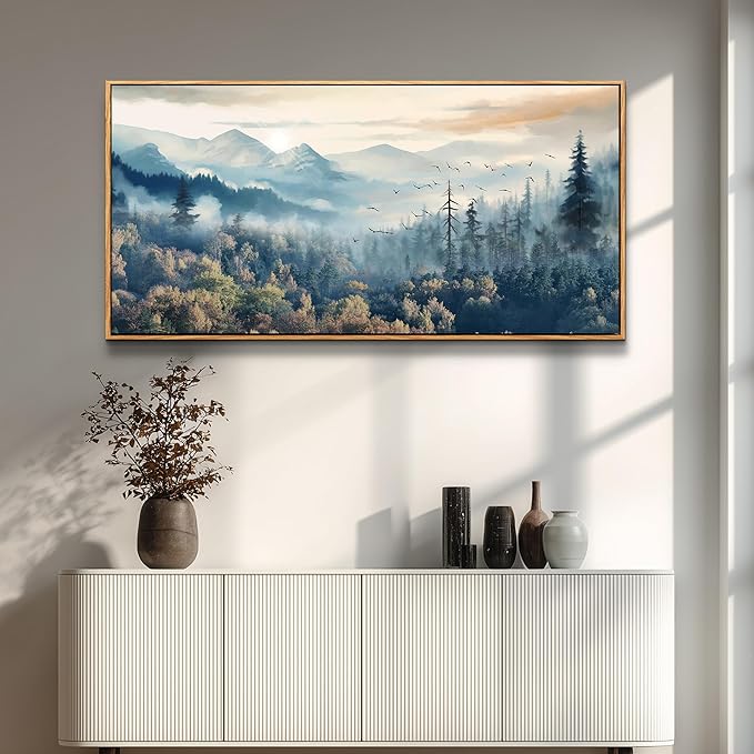 MHARTK66 Wood Framed Canvas Wall Art For Living Room Wall Decorations For Bedroom Office Wall Decor Prints Foggy Forest Trees Landscape Wall Painting Wall Pictures Ready To Hang Room Home Art Decor