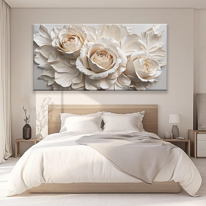 QSQ Large Wall Art For Living Room Prints Home Wall Decor Modern Canvas Art Wall Decor 39 X 78 Inches White Flower Wall Art Elegant Flower Painting Picture For Bedroom Hotel Office Artwork