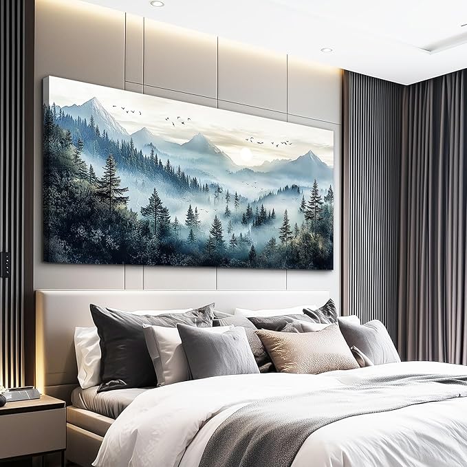 FUHAIHUA Canvas Wall Art For Living Room Wall Decor For Bedroom Office Wall Decoration Mountain Landscape Painting Forest Fog Pictures Artwork Room Aesthetic Home Decor 20x40 In