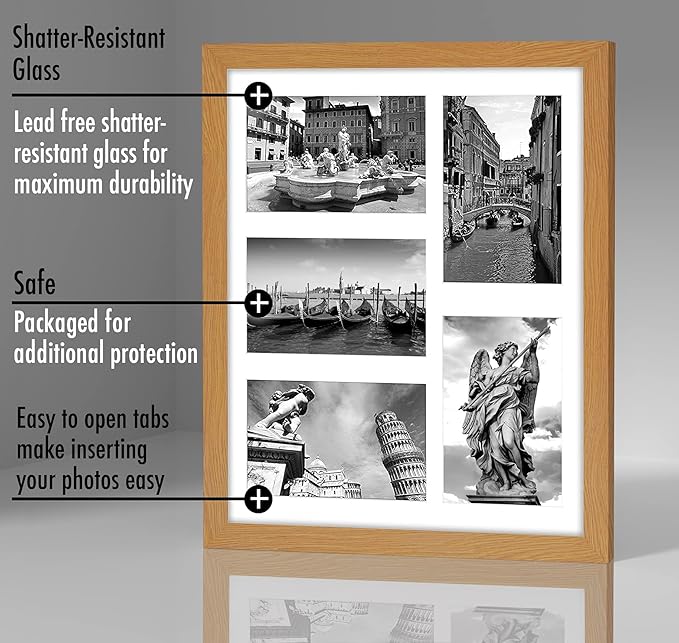 Americanflat 4x6 Collage Picture Frame with Shatter-Resistant Glass - Fits Five 4x6 Photos or Use as One 11x14 Picture Frame - Signature Collection - Collage Frames for Wall Display - Dark Oak
