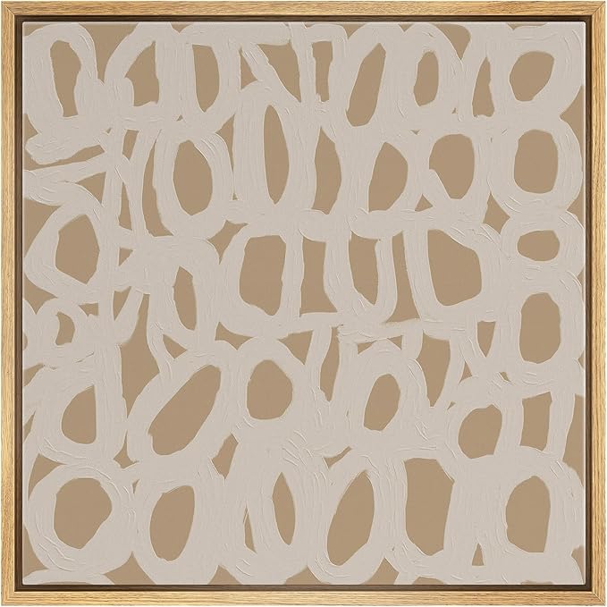SIGNWIN Framed Canvas Print Wall Art Neutral Looping Circles Minimal Abstract Illustration Modern Art Decorative Nordic Minimal Calm/Zen for Living Room, Bedroom, Office - 24"x24" Natural