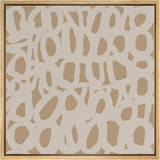 SIGNWIN Framed Canvas Print Wall Art Neutral Looping Circles Minimal Abstract Illustration Modern Art Decorative Nordic Minimal Calm/Zen for Living Room, Bedroom, Office - 24"x24" Natural