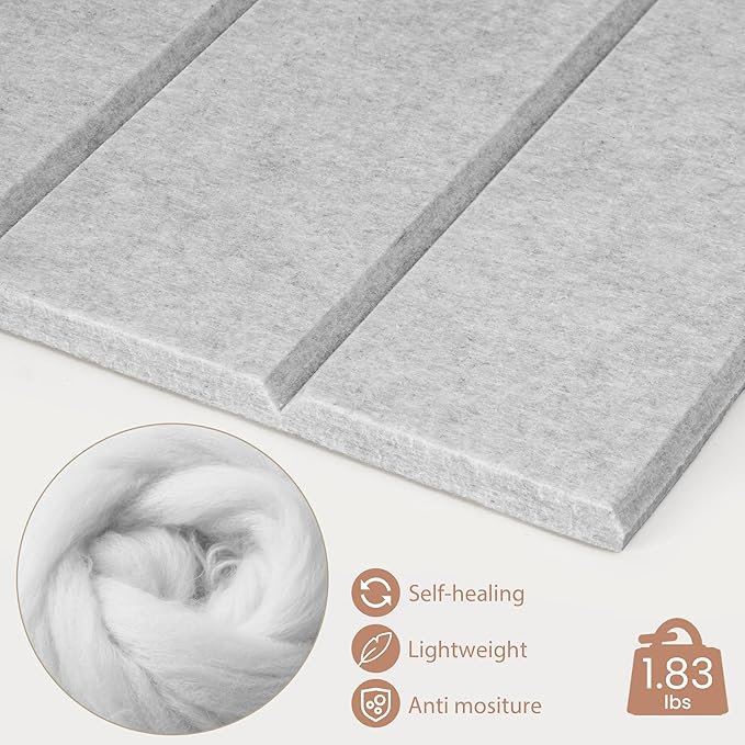 Bulletin Board, 24 x 18 inches Felt Board Decorative Pin Board, 4' x 3' Cork Board Alternative for Wall, Foldable Photo Board with 20 Pushpins - Light Gray Stripes