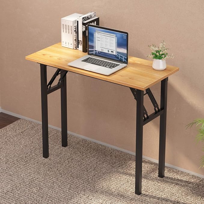 soges Small Computer Desk 31.5 inches Folding Table,Laptop Desk Dining Table Writing Table Study Desk,Workstation for Home Office No- Assembly Required，Teak&Black