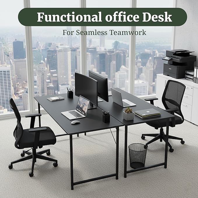 Computer Desk 63 Inch, Simple Large Home Office Desk Study Writing Table, Sturdy Metal Frame, Scratch-Resistant MDF Desktop for Bedroom Dorm Workspace, Black