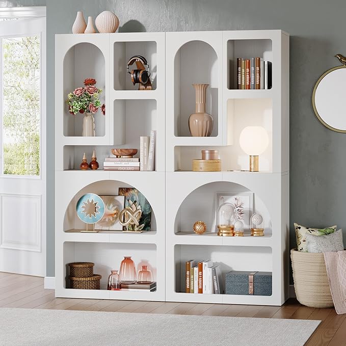 Tribesigns 70.87" Tall Geometric Bookcase Set of 2, Arched Bookshelf with 5 Irregular Storage Shelves, Open Art Decor Display Shelf for Living Room, 2 PCS