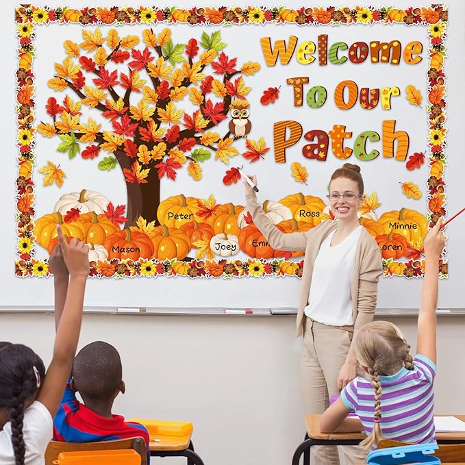 gisgfim Fall Thanksgiving Classroom Bulletin Board Decorations Welcome to Our Patch Maple Leaves Pumpkin Paper Cutouts Fall Tree Bulletin Board Cutouts for Autumn Classroom Home Wall Decor Supplies