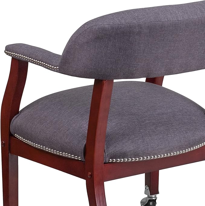 Flash Furniture Sarah Gray Fabric Luxurious Conference Chair with Accent Nail Trim and Casters