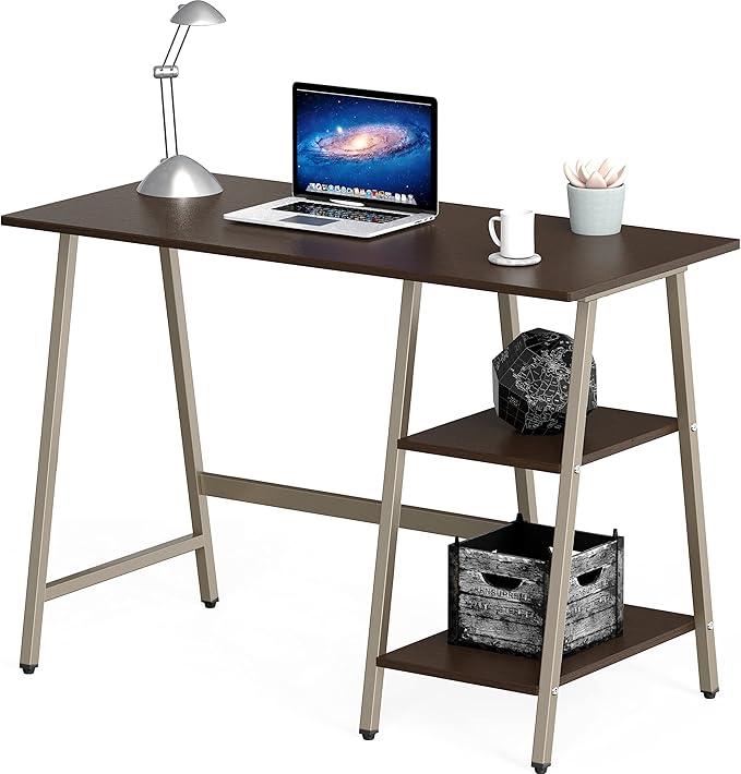 SHW 43-Inch Home Office Trestle Computer Desk with Open Storage Shelves, Espresso