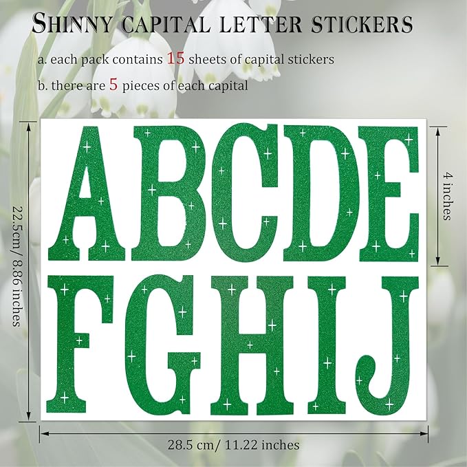 Glitter Bulletin Board Letters 155 Pieces 4 Inch Letter Stickers for Poster Board Stick on Letters for Bulletin Board Display Home School Classroom Decor(Green)