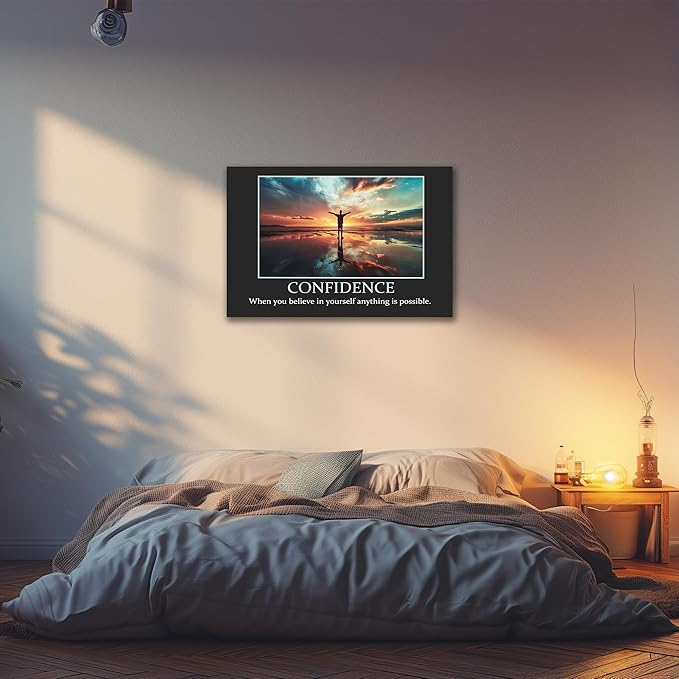 UZMKM - Inspirational Wall Art, Black Background Motivational Confident Picture, Quote Saying Canvas Print for Home Office Decor, Company Poster Framed Artwork for Office Wall Decor 32x48 Inch