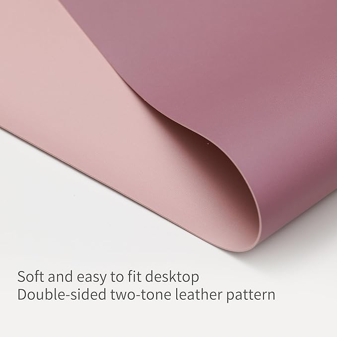 RENMTURE Double-Sided Two-Tone Faux Leather Desk mat Desktop Organization and Accessories Home and Office Large Mouse pad Game and Work (Purple/Pink, 32"x16")