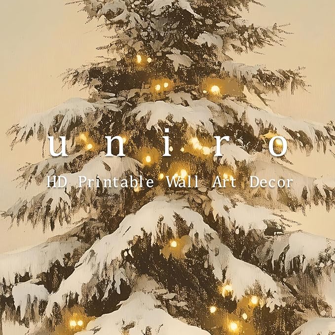 uniro Snowy Christmas Tree Print, Vintage Pine tree Decor Wall Art, Neutral Antique Holiday Xmas Tree Painting, Christmas Muted Rustic PineTree Artwork Painting Winter Farmhouse Holiday Wall Decor for Bedroom, Living Room, Gallery, winter Room Decor, h...