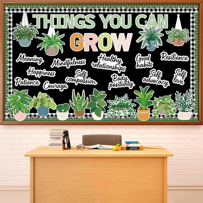 Spring Plant Bulletin Board Decorations Greenery Classroom Decor Motivational Bulletin Board Set Things You Can Grow Positive Potted Cutouts for Back to School Library Wall Door Decor Teacher Supplies