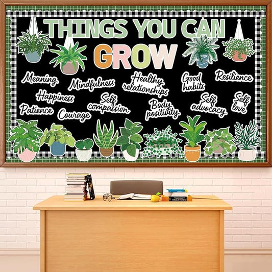 Spring Plant Bulletin Board Decorations Greenery Classroom Decor Motivational Bulletin Board Set Things You Can Grow Positive Potted Cutouts for Back to School Library Wall Door Decor Teacher Supplies