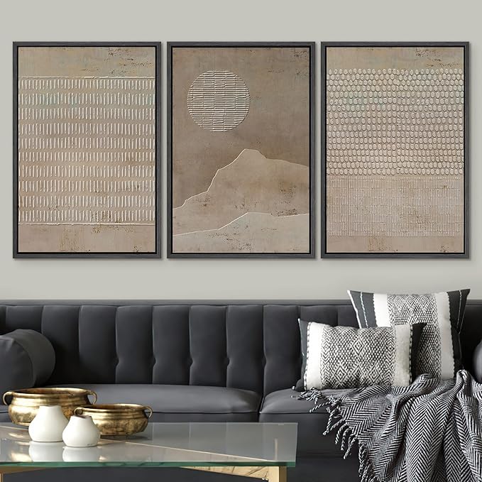 SIGNWIN Framed Canvas Print Wall Art Set Grunge Minimal Brown Polygons Graffiti & Street Art Abstract Illustrations Modern Art Decorative Nordic for Living Room, Bedroom, Office - 24"x36"x3 Black