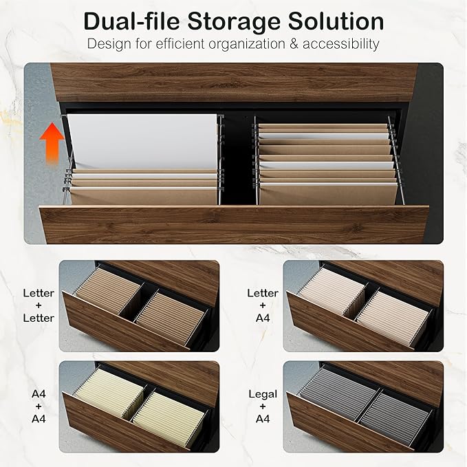 2 Drawer Lateral File Cabinet, 31w*28h Wood Filing Cabinet with Anti-tilt Mechanism, Home Office Storage Filing for Letter, A4 & Legal Size, Black Walnut