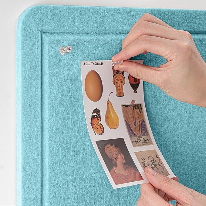 Bulletin Board, 24 x 18 inches Felt Board Decorative Pin Board, Cork Board Alternative for Wall, Foldable Self-Adhesive Vision Board Mood Board with 20 Pushpins - Turquoise Blue