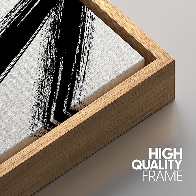 IDEA4WALL Framed Canvas Print Wall Art Set Black Gold Geometric Graffiti Paint Stripes Abstract Shapes Illustrations Modern Art Contemporary for Living Room, Bedroom, Office - 16"x24"x3 Natural