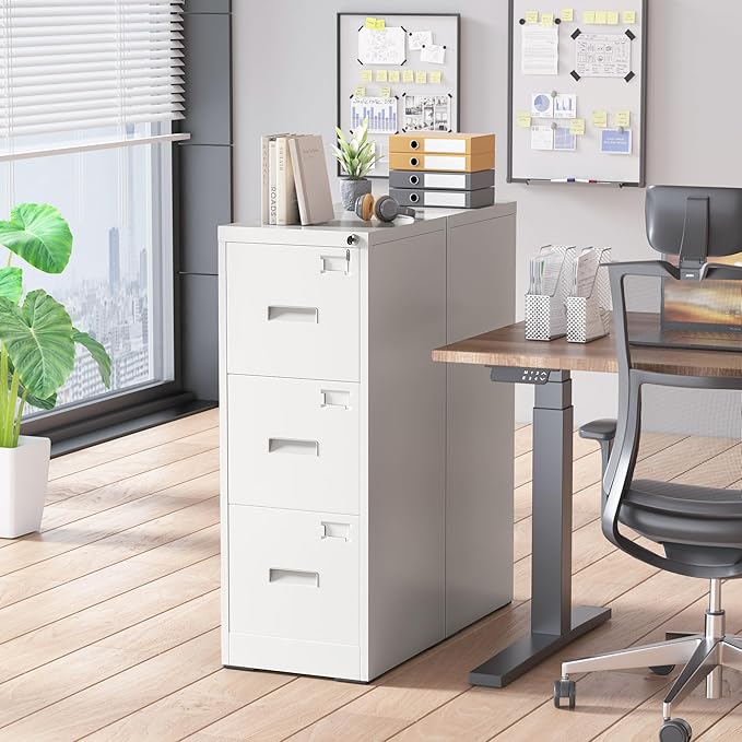 Superday 3 Drawer File Cabinets, 18” D Vertical File Cabinet with Lock, Locking Filing Cabinet for Home Office, White Metal Filing Cabinets for Hanging Letter/Legal Folders, Easy Assemble
