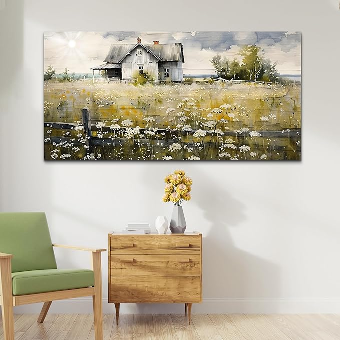 FUHAIHUA Canvas Wall Art For Living Room Large Wall Decor For Office Bedroom Wall Decor Art Watercolor Pictures Rural Landscape Paintings Mural Farmhouse Modern Wall Artwork Decorations 30x60 In
