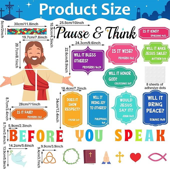 Christian Bulletin Board Set Jesus Bible Verse Church Cross Classroom Decoration Sunday School Bulletin Board Thorn Crown Pigeon Fish Symbol Cutouts for Religion School Chalkboard Wall Decor