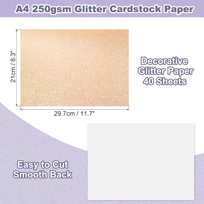 PATIKIL 40Sheets Champagne Glitter Cardstock, 8.3x11.7 in A4 Glitter Paper Card Stock Shiny Scrapbook 250gsm Sparkly Paper Large Shimmer for Crafts Scrapbook DIY Art Wedding Party