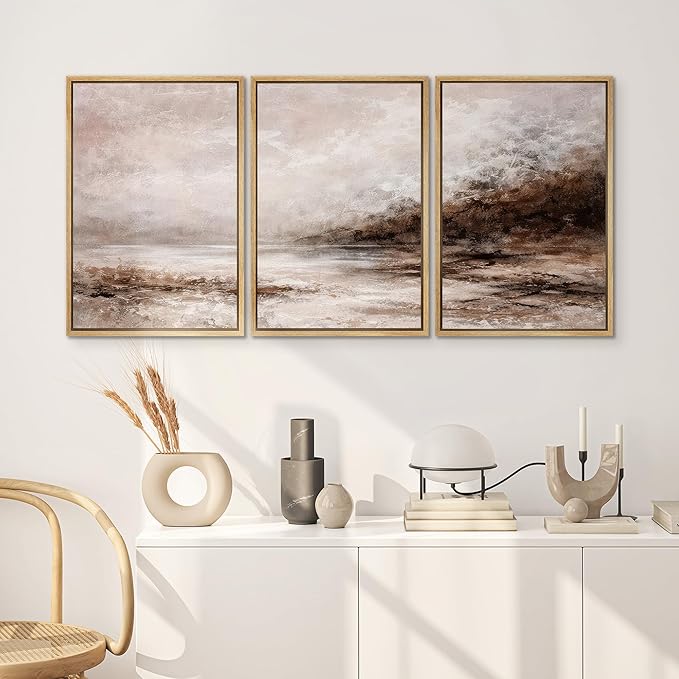 SIGNWIN Framed Canvas Print Wall Art Set Hazy Autumn Shores Illustrations Decorative Relax/Calm Zen for Living Room, Bedroom, Office - 24"x36"x3 NATURAL