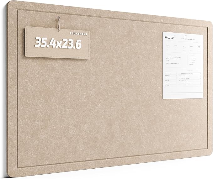 Fluxynara Bulletin Board, 35.4" x 23.6" Cork Board Alternative with 12 Safe Removable Adhesive Tabs, Foldable Felt Pin Board for Home Office, Classroom, Bedroom,Entryway for Walls— Taupe