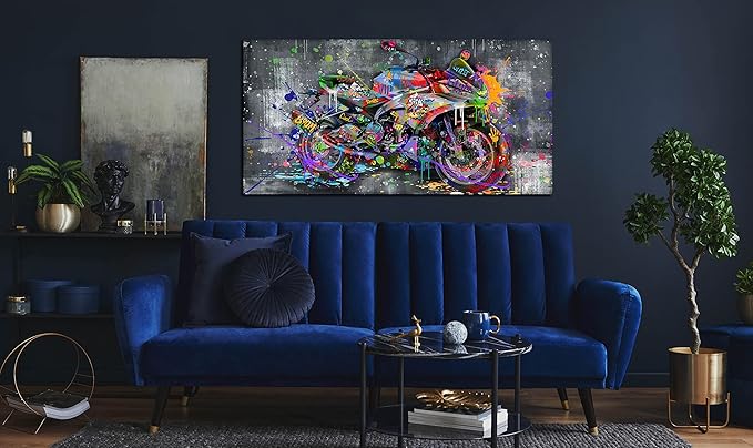 SIXTTART Banksy Motorcycles Wall-Art - Graffiti Canvas Art Wall Decor - Large Wall Decor For Living Room Ready To Hang Size 59" x 29"