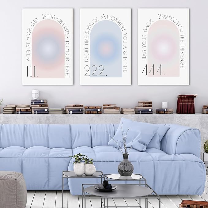 Colorful Gradient Aura Angel Numbers Poster Canvas Print Artwork Room Decor for Bedroom Aesthetic, 3 Piece Framed Inspirational Minimalist Art Paintings Decor for Bedroom Office 20"x30" x 3 Pcs