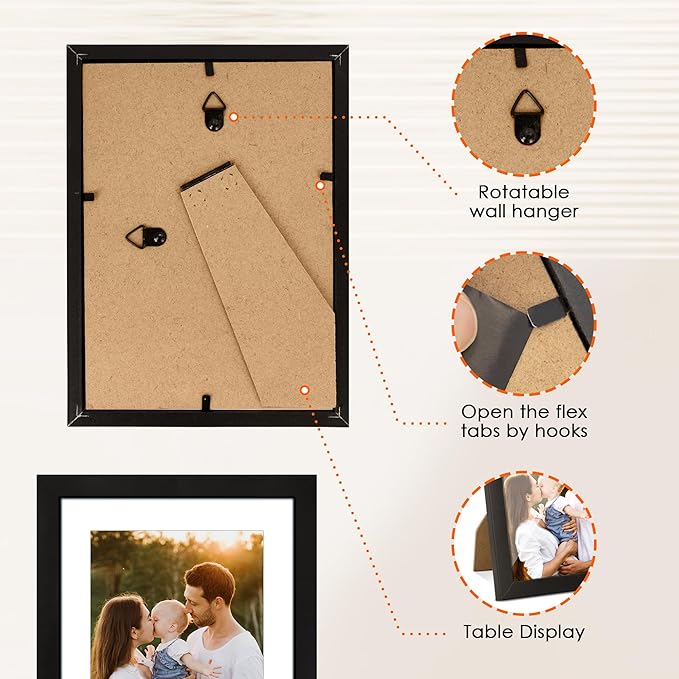 FIXSMITH 5x7 Picture Frame Set of 2, Photo Frame with HD Plexiglass, Display Pictures 4x6 with Mat or 5x7 Without Mat Multi Picture Frames Collage for Tabletop or Wall Display, Black