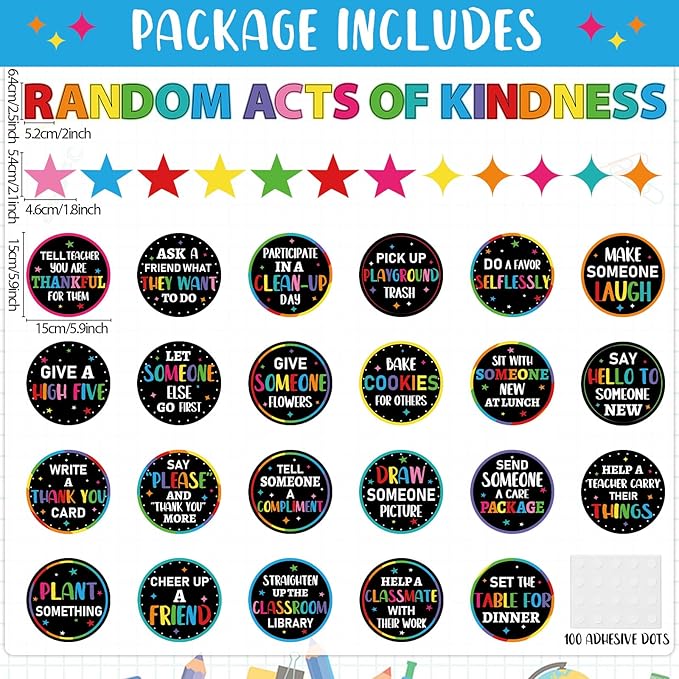 Random Acts of Kindness Bulletin Board Set Colorful Classroom Bulletin Board Decorations Kindness Challenge Cards Cutouts Classroom Decor for Elementary Back to School Teacher Decor Wall Door