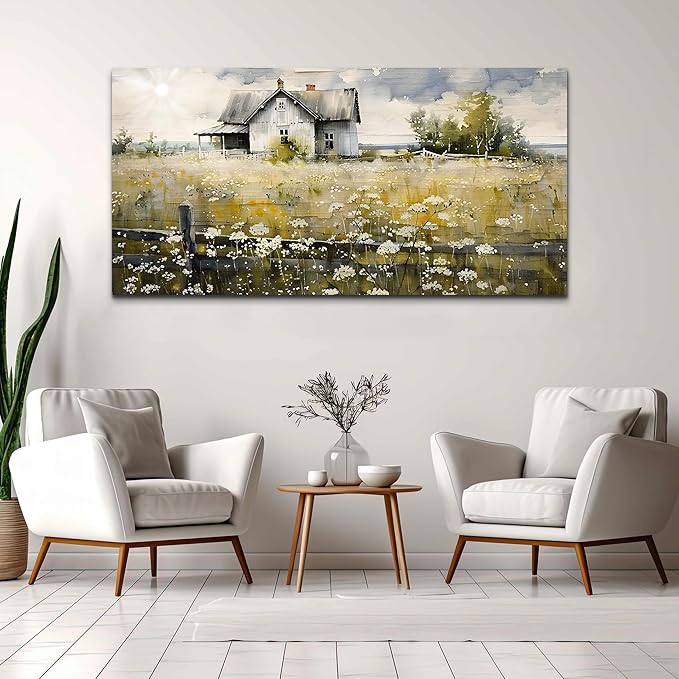 FUHAIHUA Large Modern Wall Decor For Living Room Canvas Wall Art For Office Bedroom Wall Decorations Art Watercolor Paintings Rural Landscape Pictures Mural Artwork Farmhouse Home Decor 24x48 In
