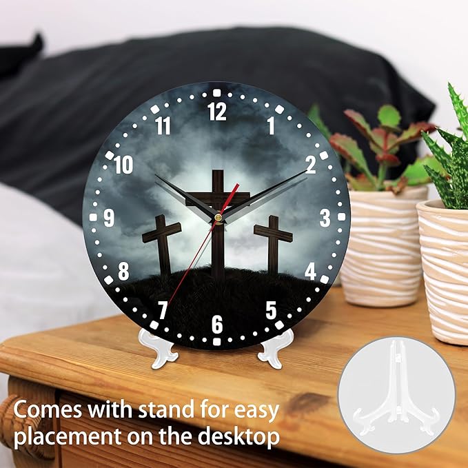 SPUNKER Clock for Bedroom,Three Crosses Wall Clocks,Sunlight Battery Operated Wall Clock Silent Non-Ticking Decorative for Home Kitchen Bathroom Living Room Bedroom Office 10 Inch