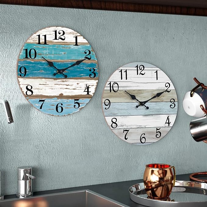 CHYLIN 16 Inch Wall Clock, Large Clocks for Patio, Pool Beach House Decor Tropical Clocks for Walls, Nautical Coastal Themed Blue Clock for Lake House, Bathroom, Living Room, Kitchen (16")