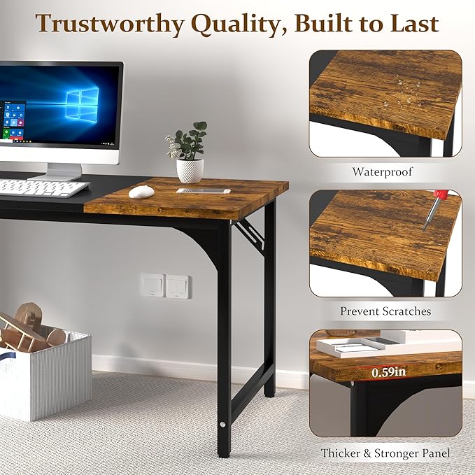 55 X 23.6 Inch Computer Desk, Office Desk w/Deeper Carbon Fiber Desktop, Modern Simple Study Table w/Sturdy Metal Frame & Large Legroom, Gaming Writing Work Desk for Home Office, Bedroom